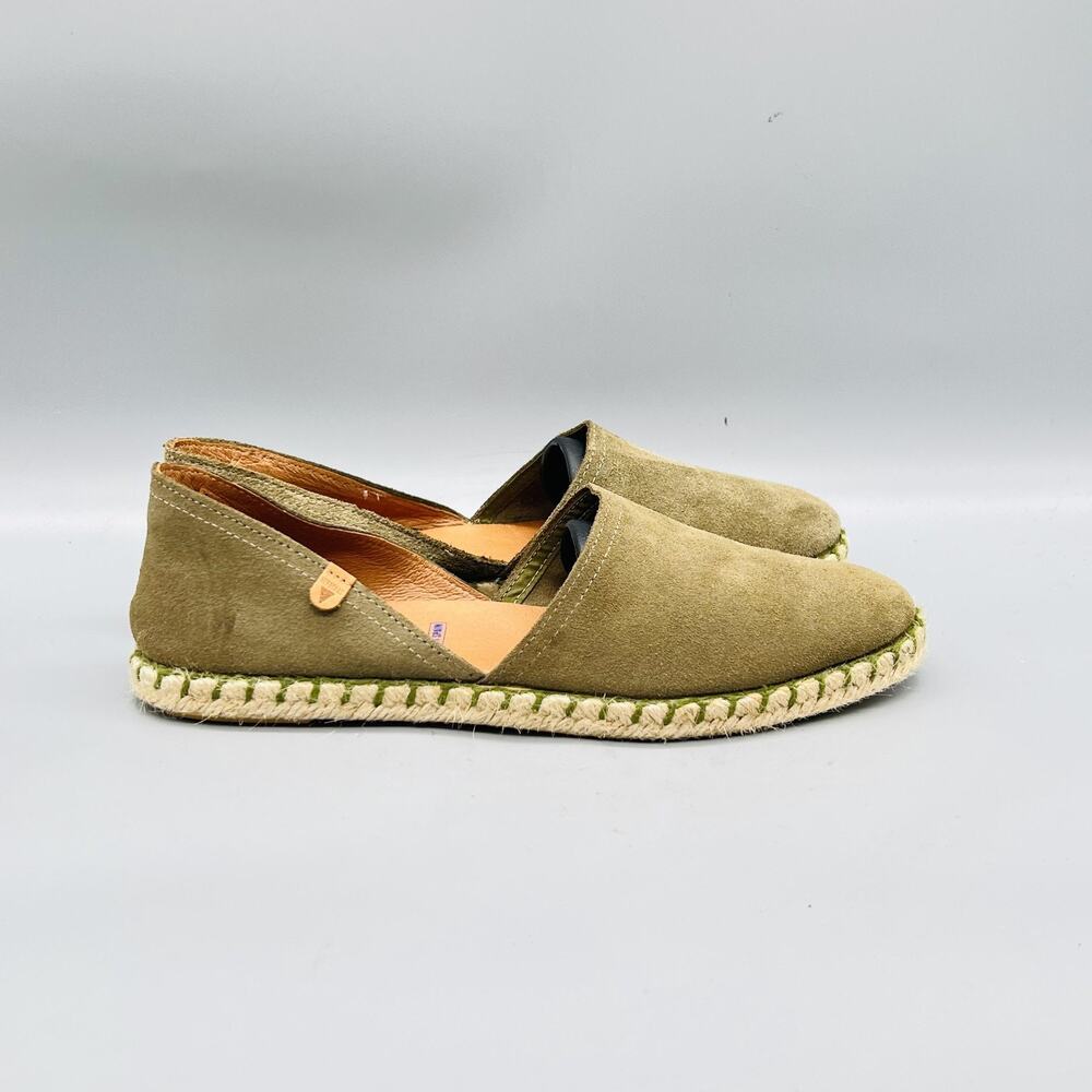 Verbenas Shoes Womens 10 Green Suede Espadrille Flats Slip On Casual Comfort